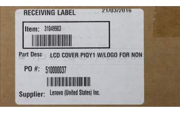 Lenovo 31049903 PIQY1 LCD COVER W/LOGO FOR NON-3D