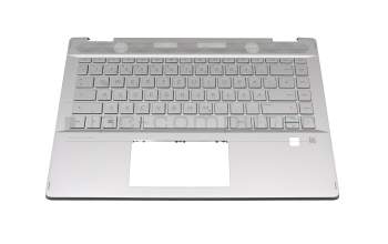 Keyboard incl. topcase DE (german) silver/silver with backlight original suitable for HP Pavilion x360 14-dh1000